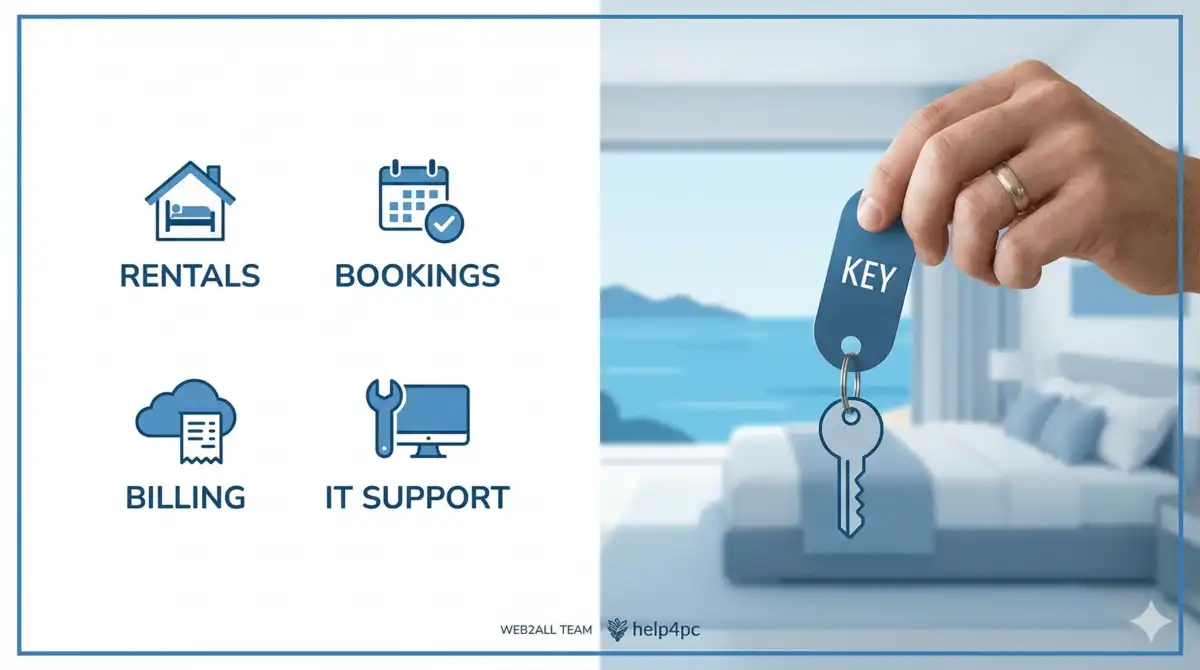 Cloud τιμολόγηση, απευθείας κρατήσεις και IT υποστήριξη για ενοικιαζόμενα δωμάτια από τη Web2All και το help4pc.