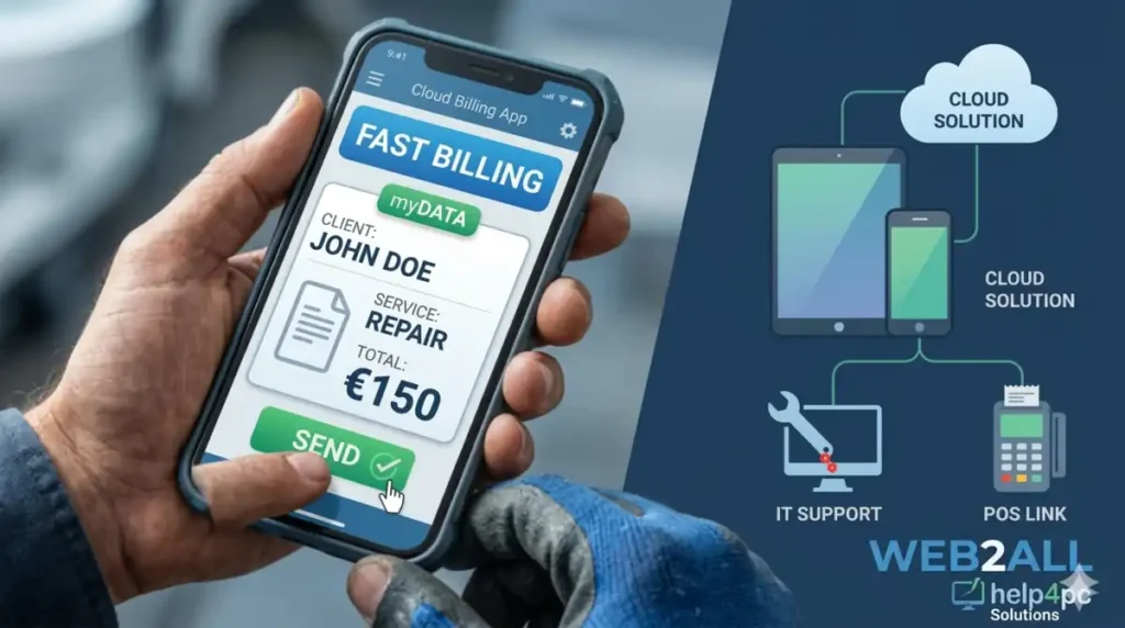 Ηλεκτρονική τιμολόγηση myDATA, help4pc IT υποστήριξη και εξοπλισμός για ελεύθερους επαγγελματίες από τη Web2All.