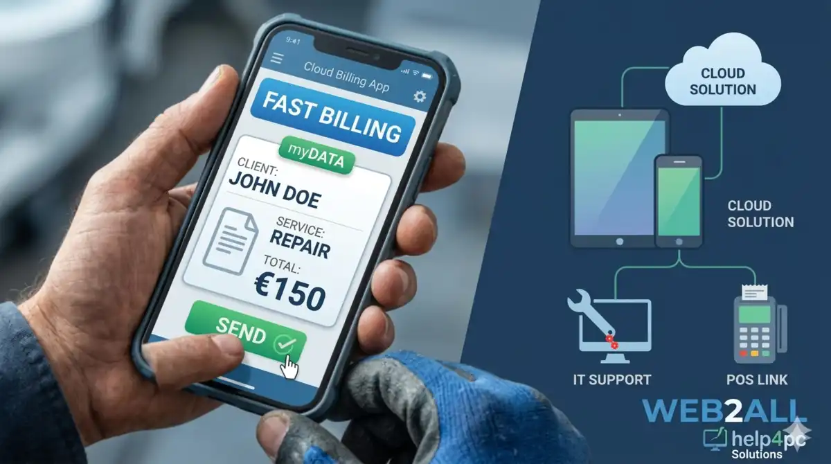 Ηλεκτρονική τιμολόγηση myDATA, help4pc IT υποστήριξη και εξοπλισμός για ελεύθερους επαγγελματίες από τη Web2All.